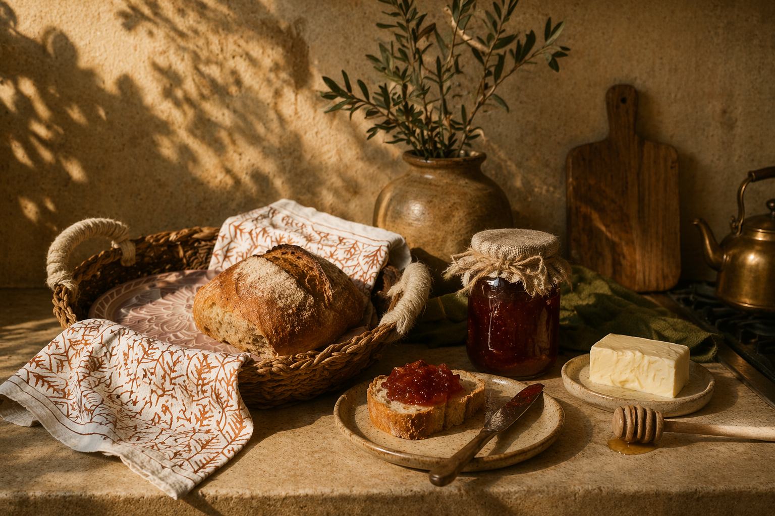 Bread Warmer & Basket Gift Set with Tea Towel - Vintage Flower