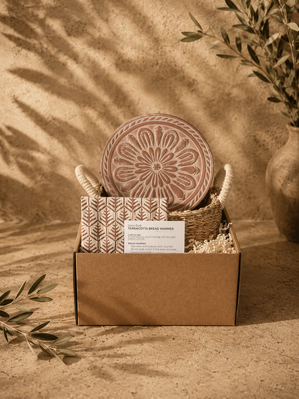 Bread Warmer & Basket Gift Set with Tea Towel - Vintage Flower