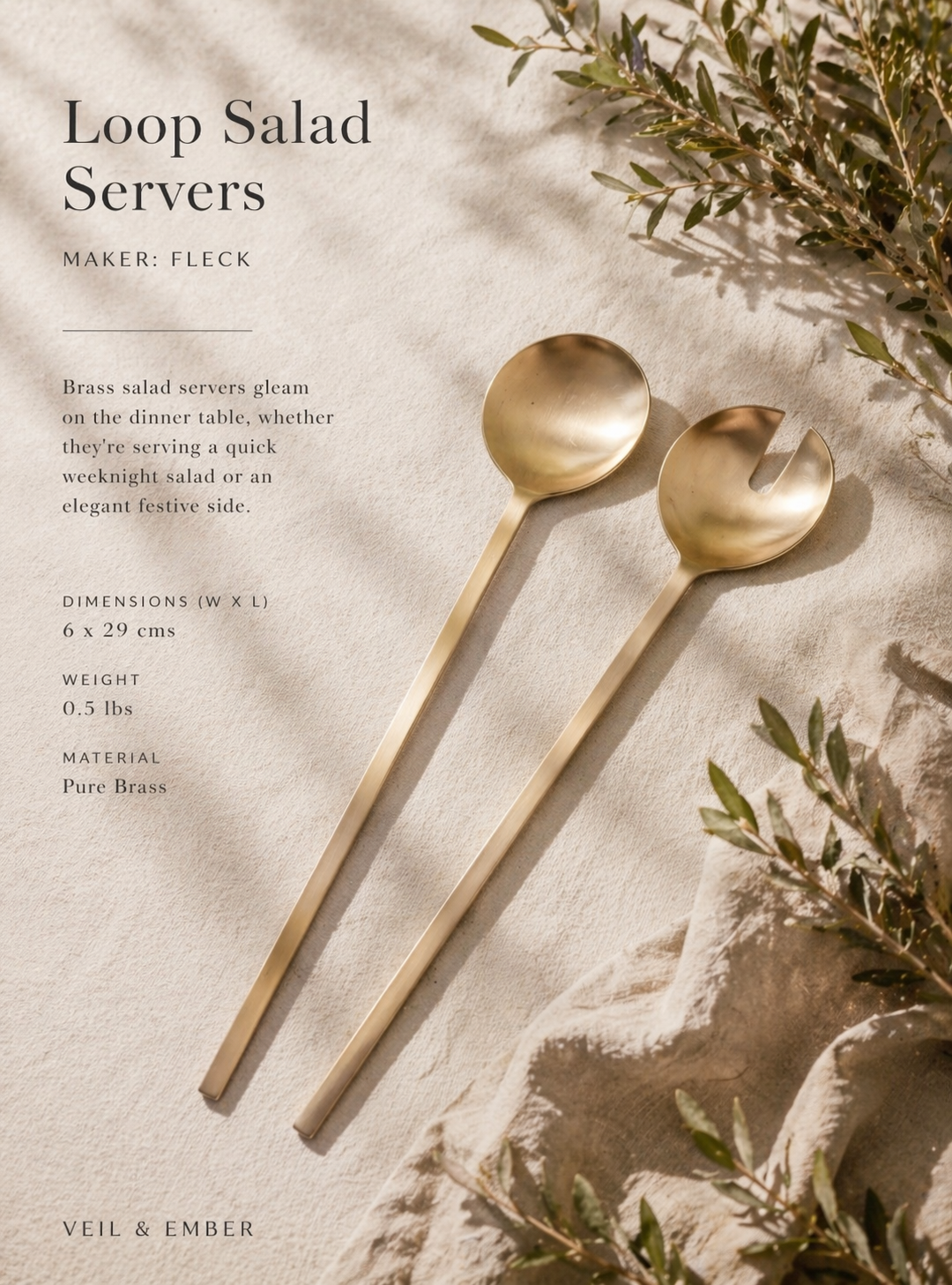 Brass Loop Salad Serving Set