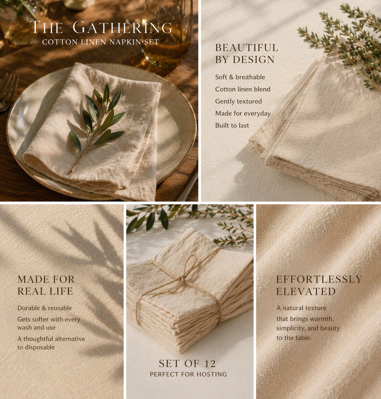 Cotton Linen Napkins  (Set of 12)