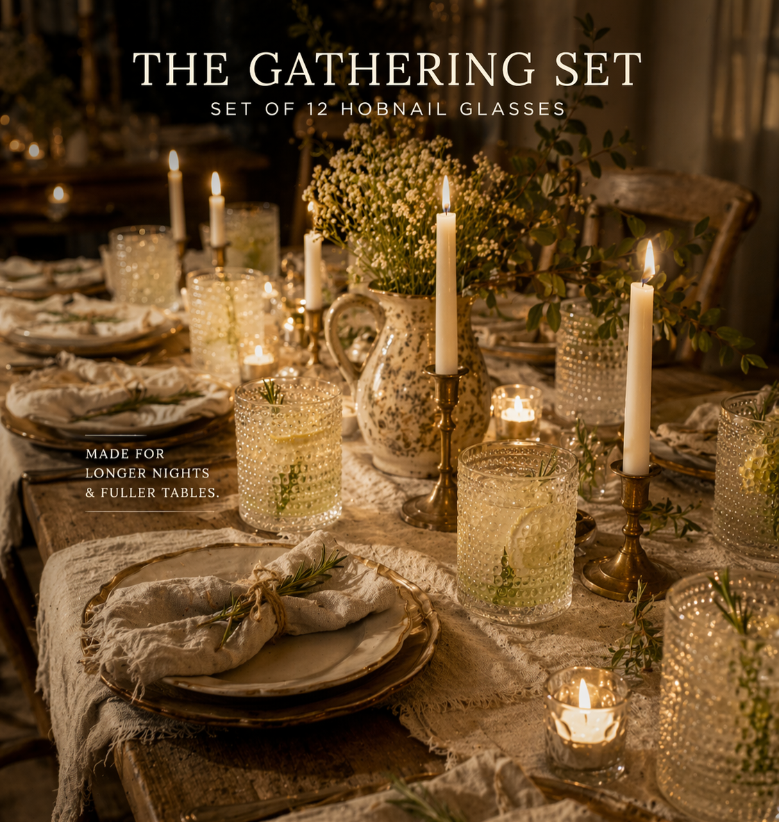 The Gathering Set — Hobnail Glassware (Set of 12)