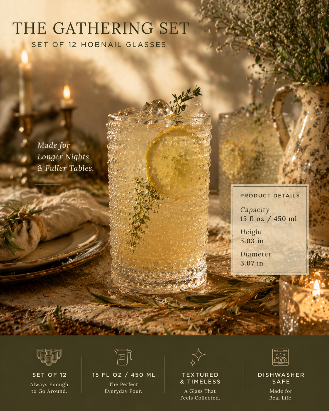 The Gathering Set — Hobnail Glassware (Set of 12)