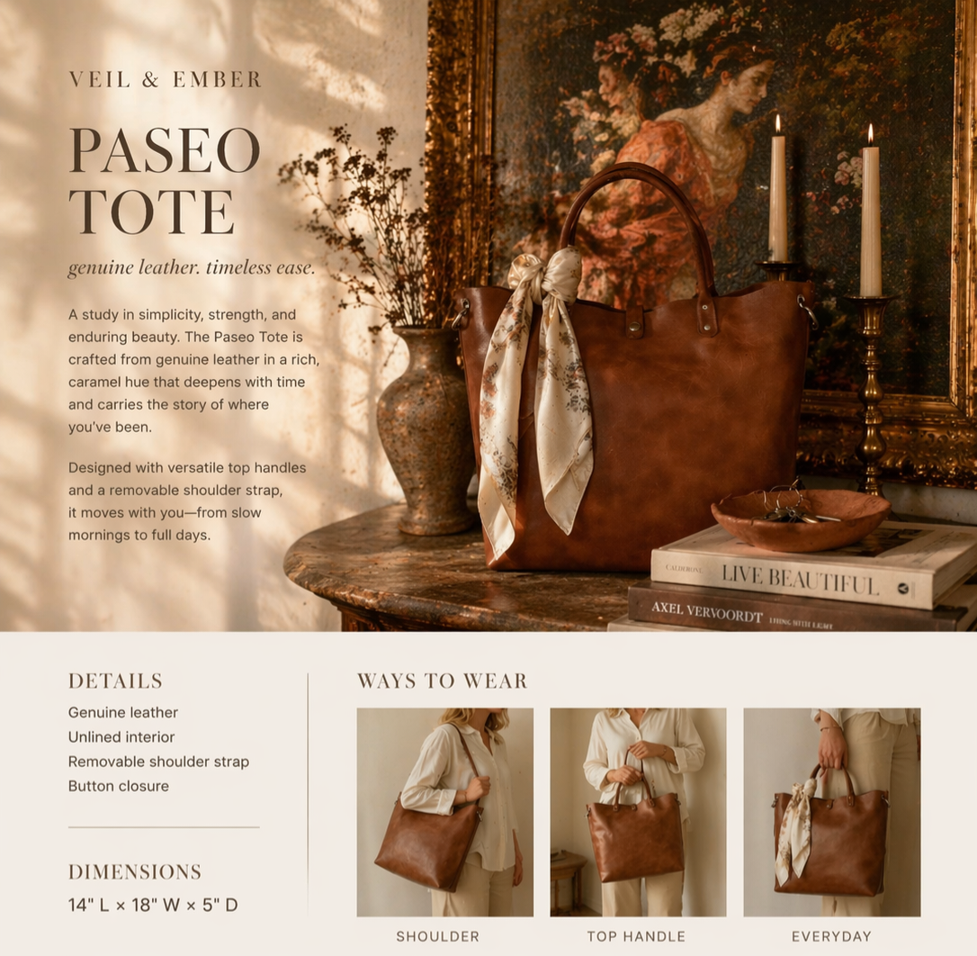 Paseo Leather Tote — Caramel